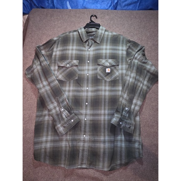 Carhartt Other - Carhartt Rugged Flex Mens XL Tall Relaxed Fit Plaid Flannel Shirt Olive Green